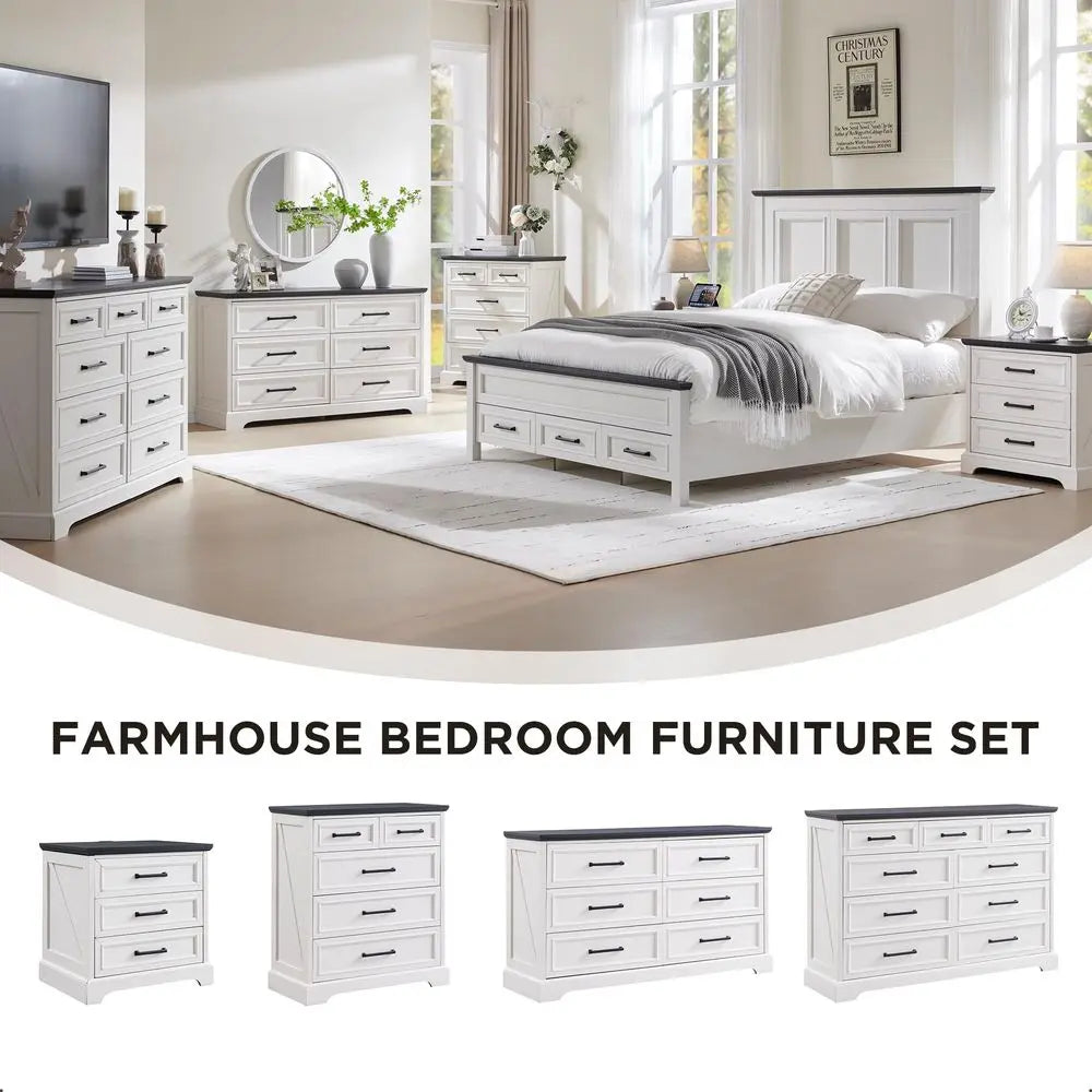 Farmhouse Nightstands Set Of 2 With Charging Station And Drawers