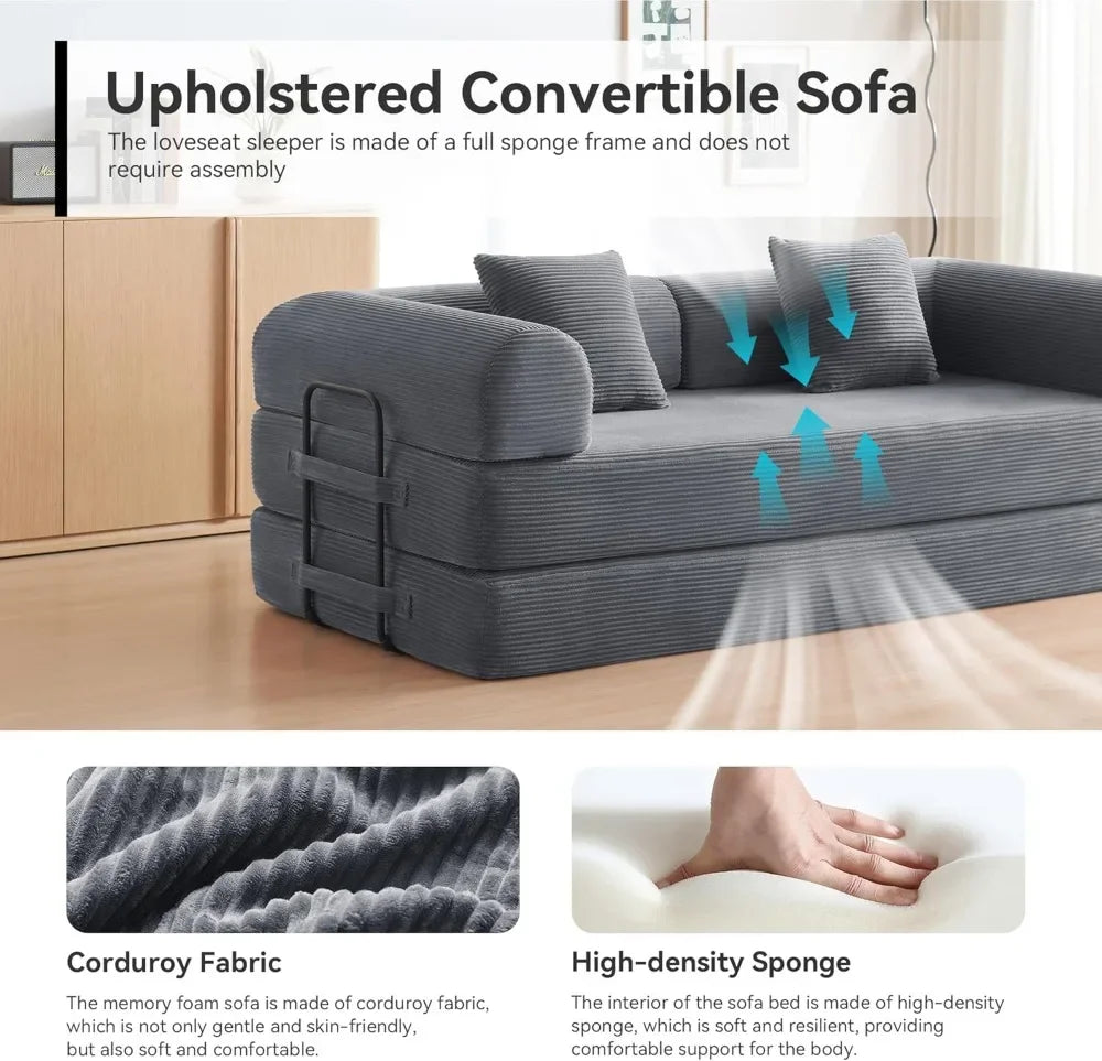 Corduroy Sleeper Sofa Bed Convertible Floor Couch For Living Room