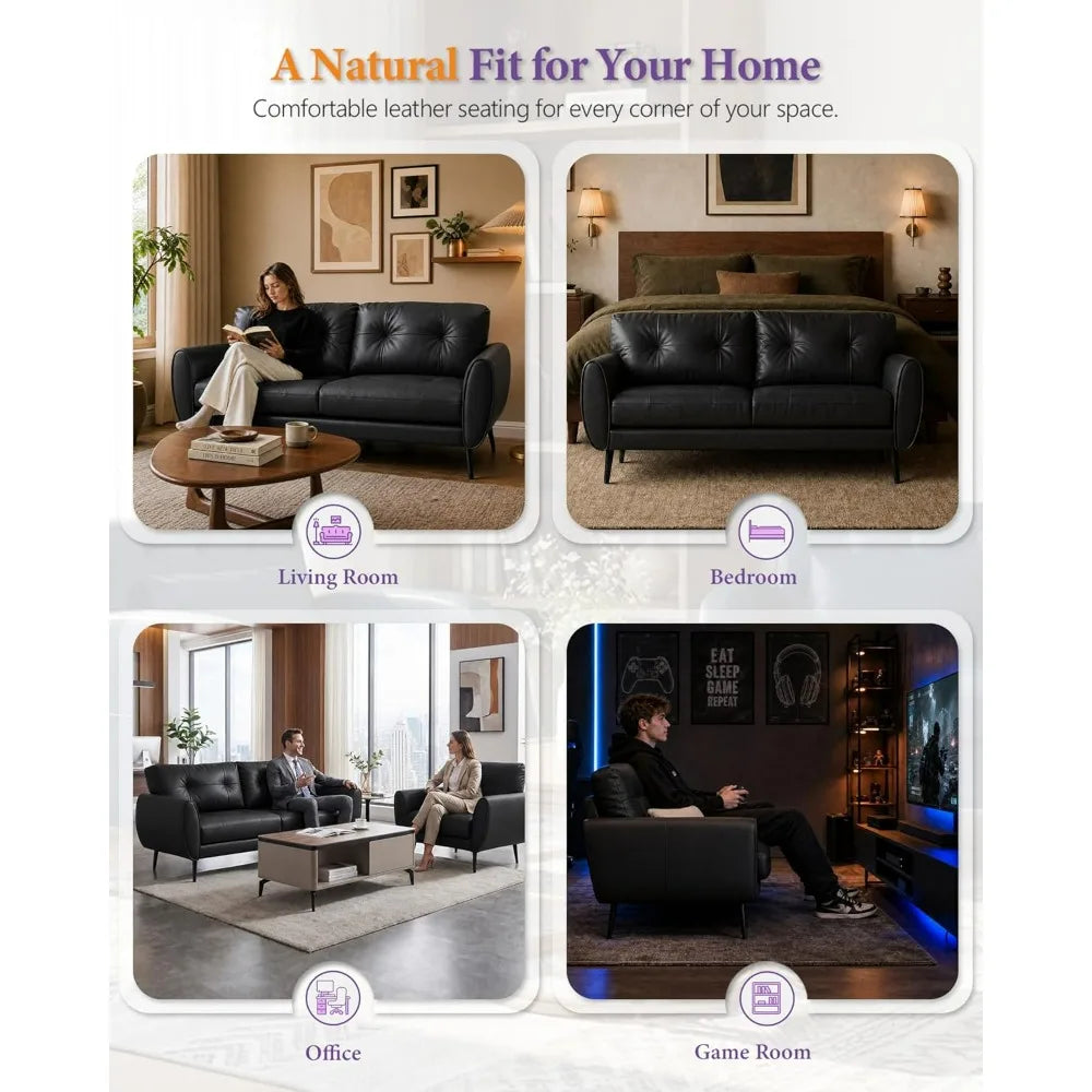 Faux Leather Loveseat Modern Tufted Sofa Couch For Living Room
