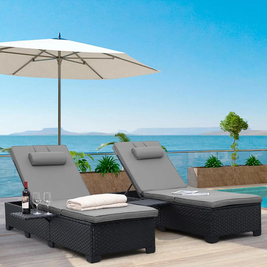 Adjustable Wicker Chaise Lounge Patio Pool Sunbathing Recliner Cushioned