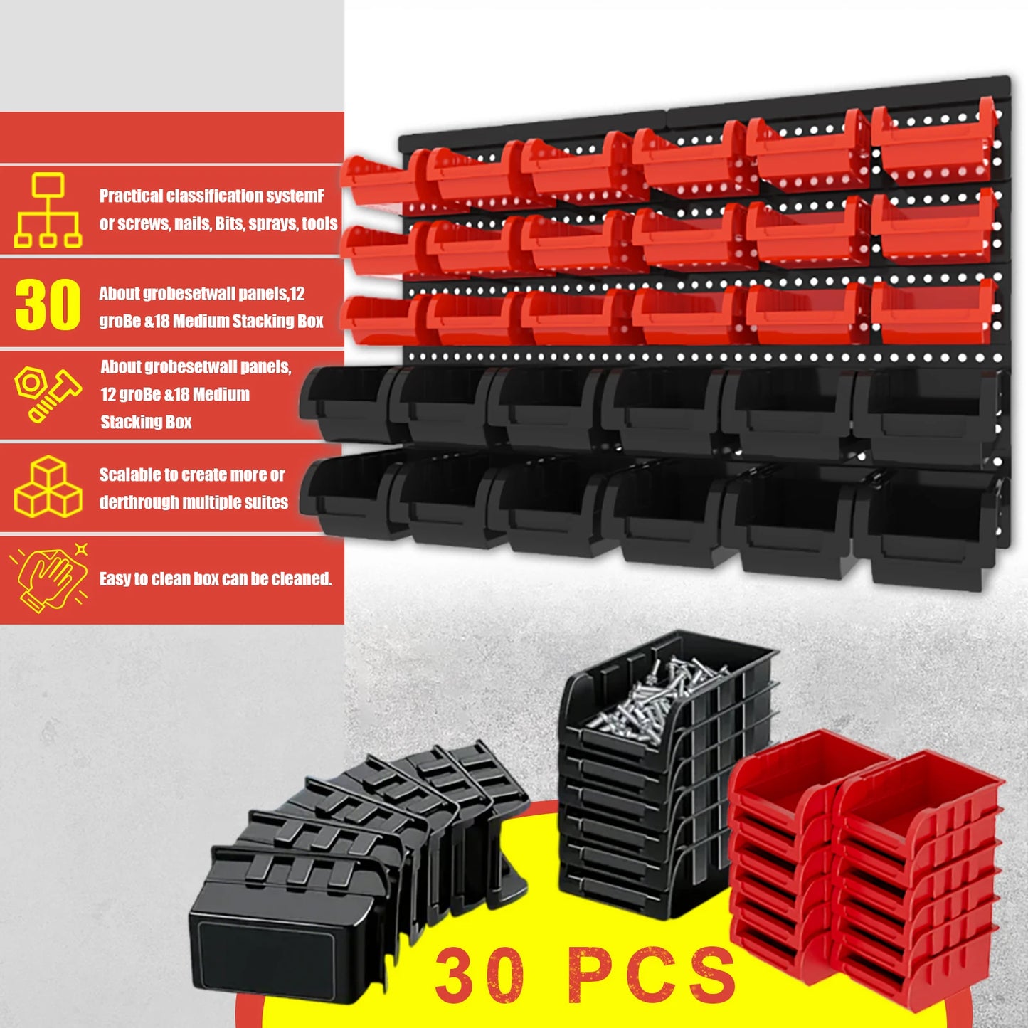 NONECN Wall Mounted Storage Bin Set for Garage Organization