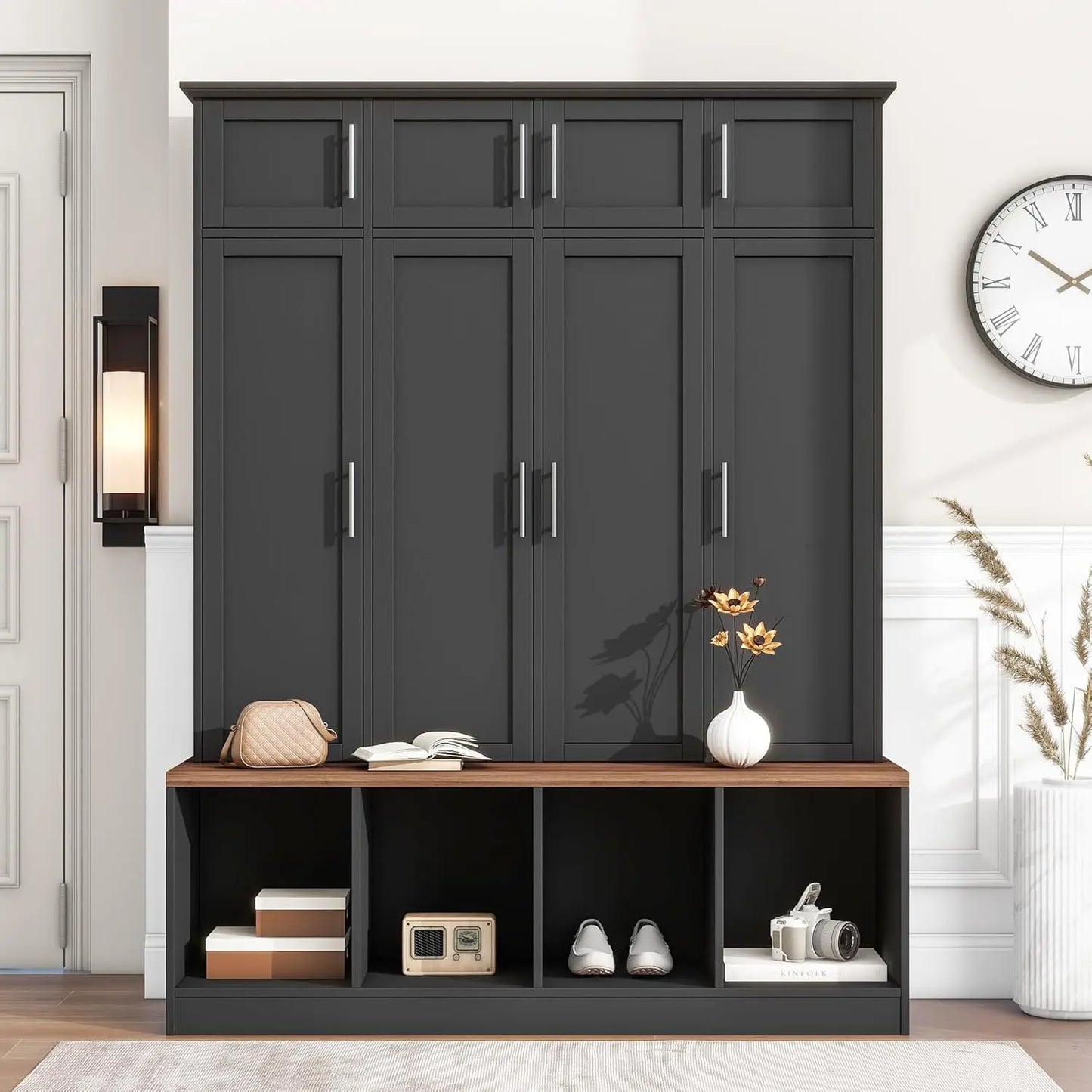 Hall Tree With Hidden Hooks Coat Rack And Shoe Storage