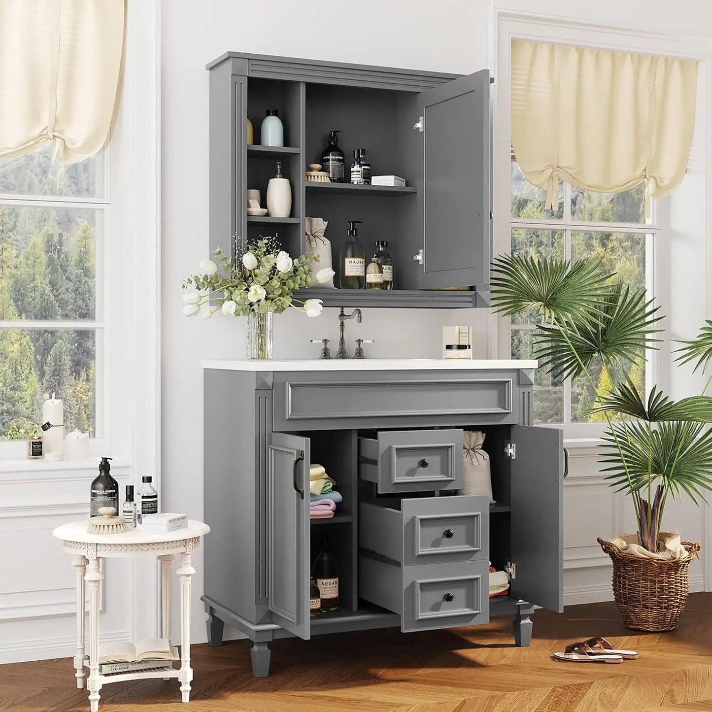 Bathroom Vanity With Medicine Cabinet Undermount Sink Doors Drawers