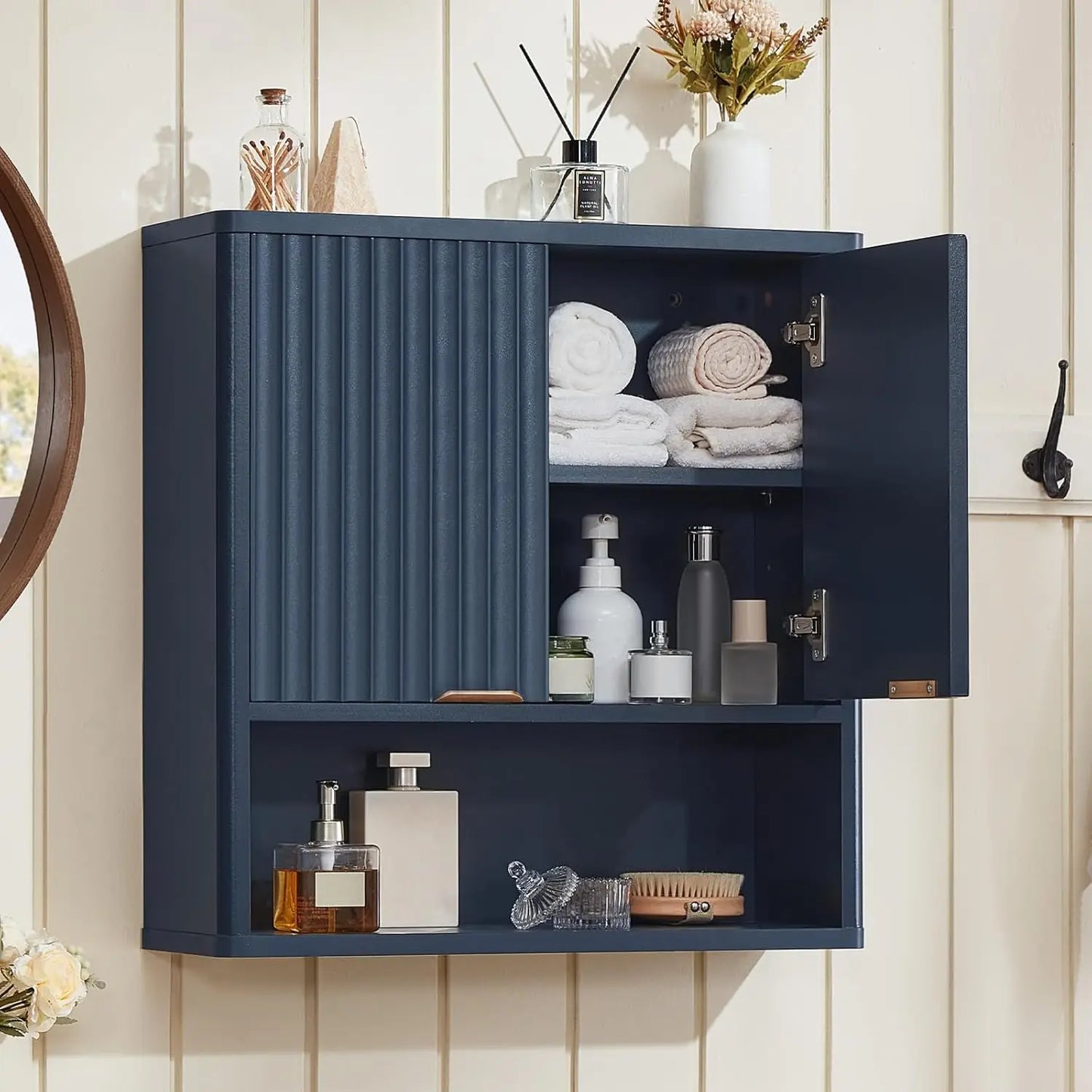 Rattan Boho Bathroom Wall Cabinet Over Toilet Storage