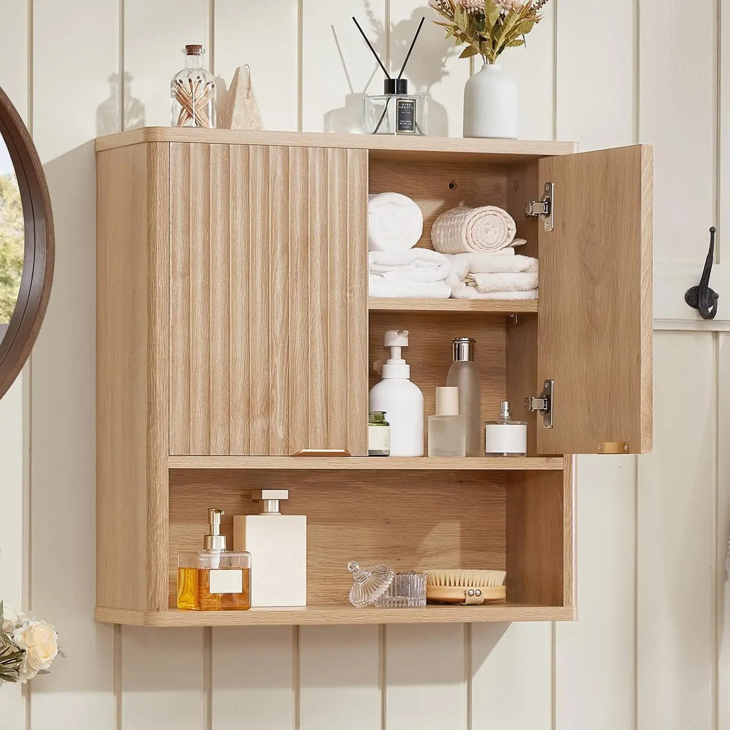 Rattan Boho Bathroom Wall Cabinet Over Toilet Storage