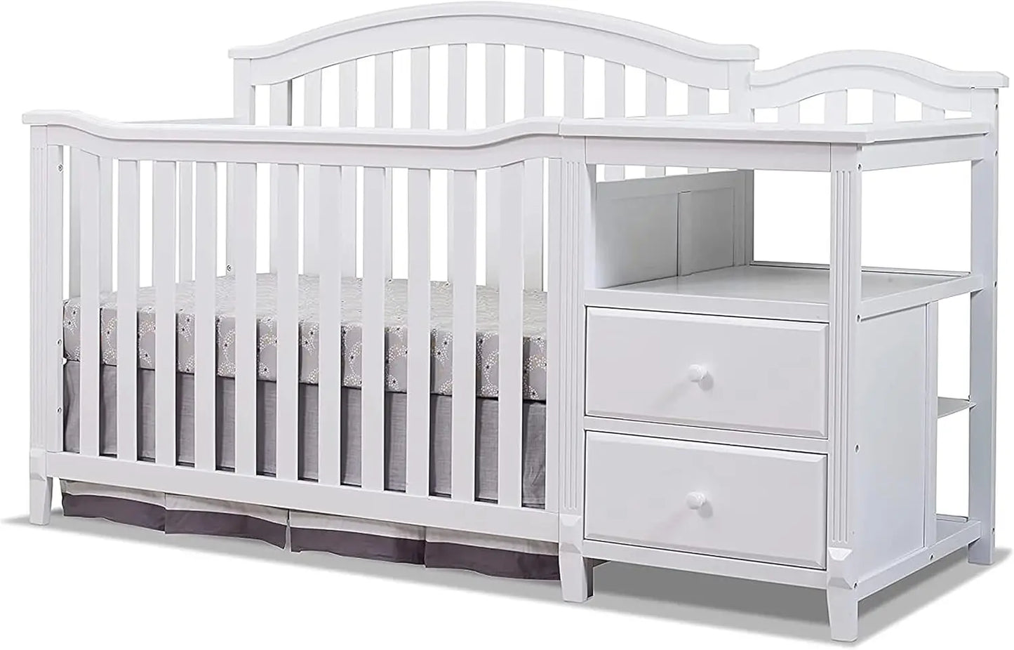 Crib And Changer With Slat Panel Back Convertible Wooden