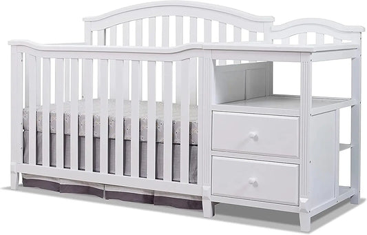 Crib And Changer With Slat Panel Back Convertible Wooden