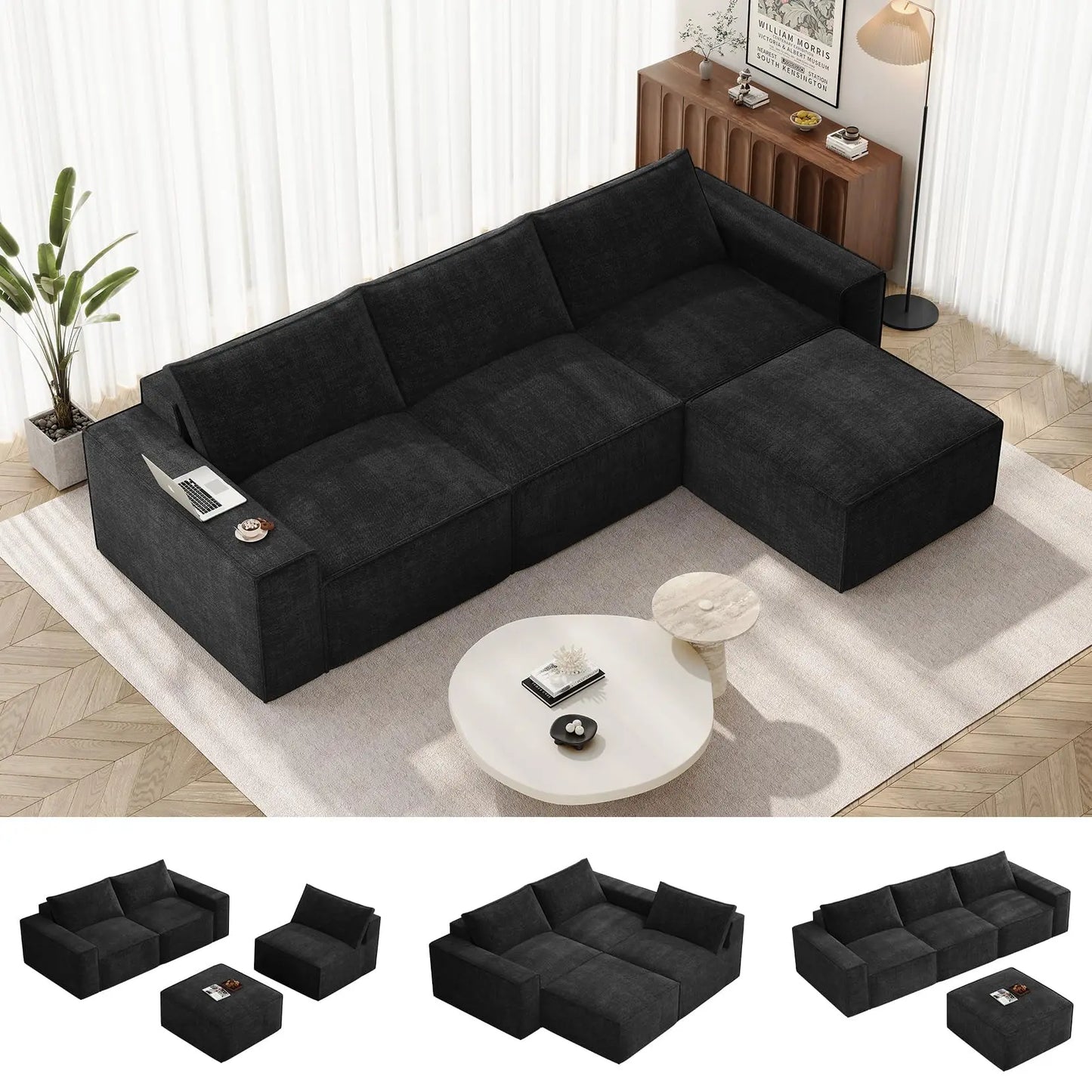 Vesgantti Modular Sectional Sofa With Ottoman L-Shaped