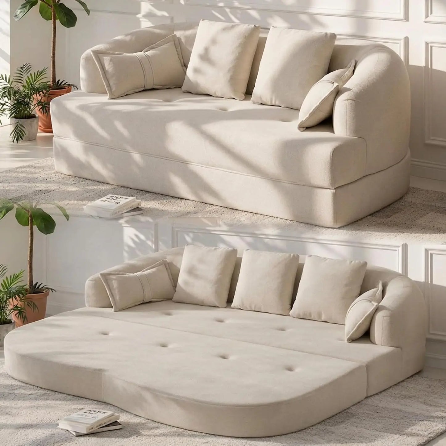 Convertible Sofa Bed in Chenille Fabric for Small Spaces No Assembly