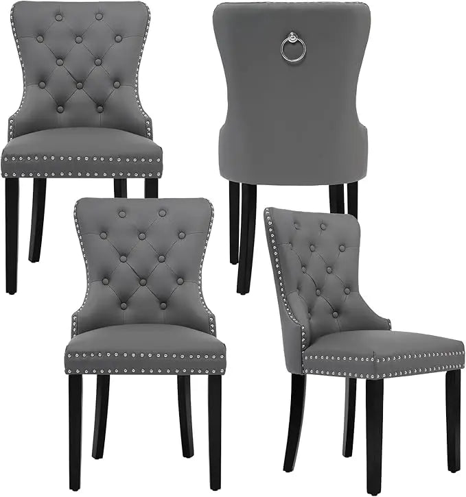 N Velvet Tufted Dining Chairs Set Four Stainless Steel Legs