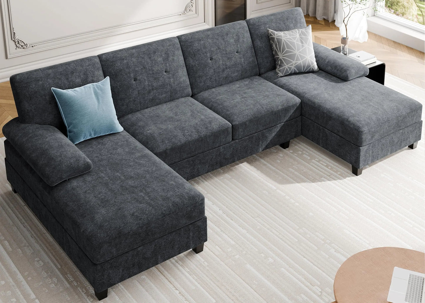 Meilocar U Shaped Sectional Sofa With Chaise Four Seats