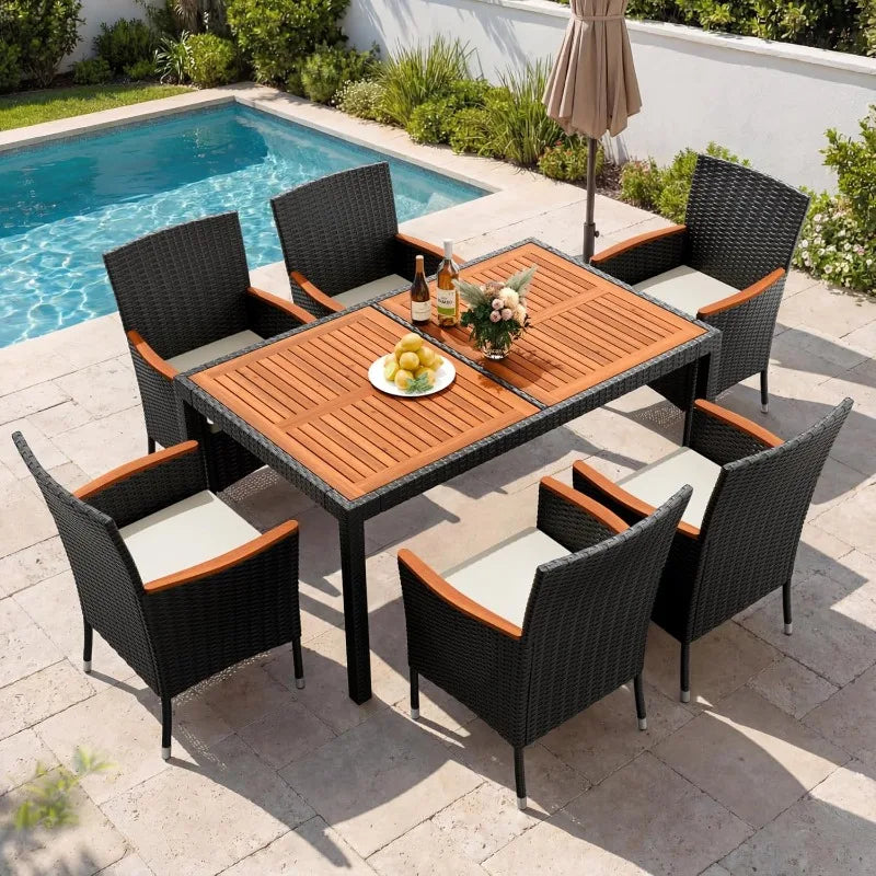 XMSJ Outdoor Patio Dining Set With Acacia Wood Table