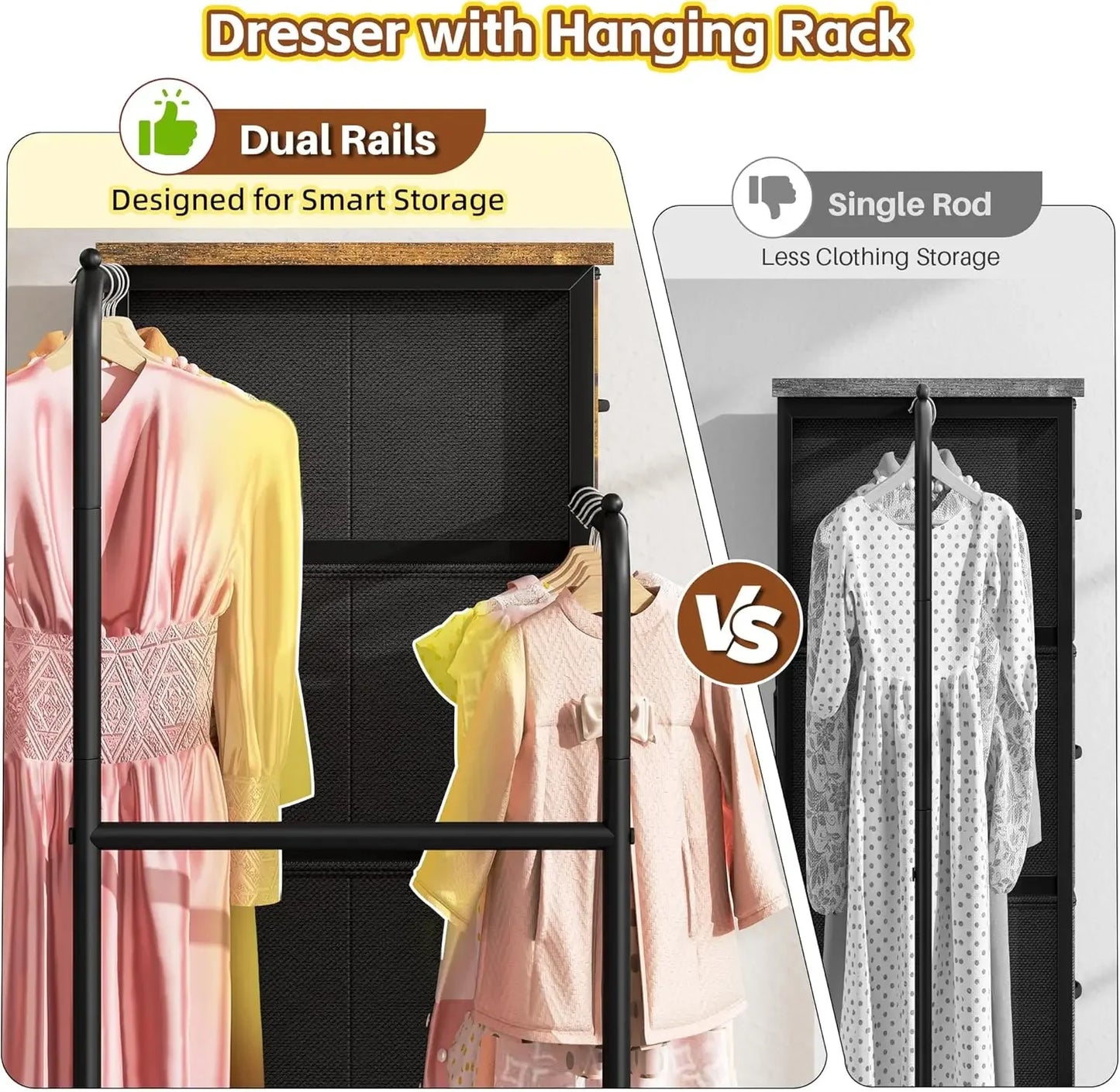 Tall Closet Organizer Dresser With Hanging Rack Fabric Drawers Wheels