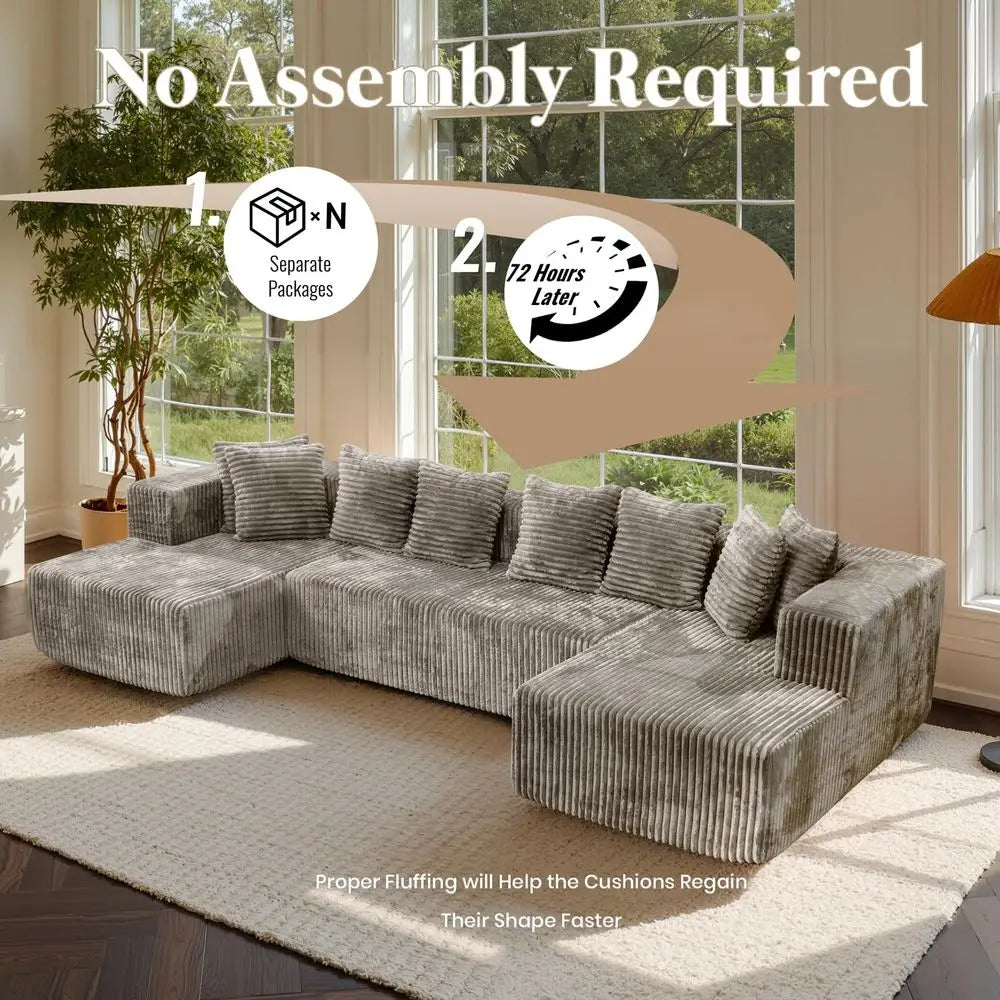 U Shaped Sectional Sofa With Chaise Lounges Modular Cloud Couch