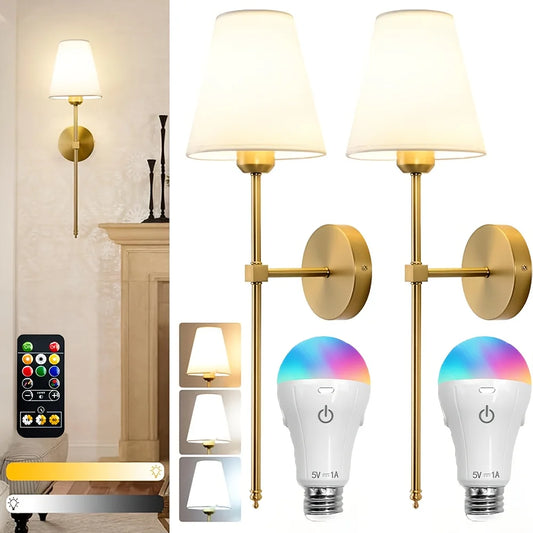 Battery Operated Wall Sconce Set Of 2 With Dimmable LEDs