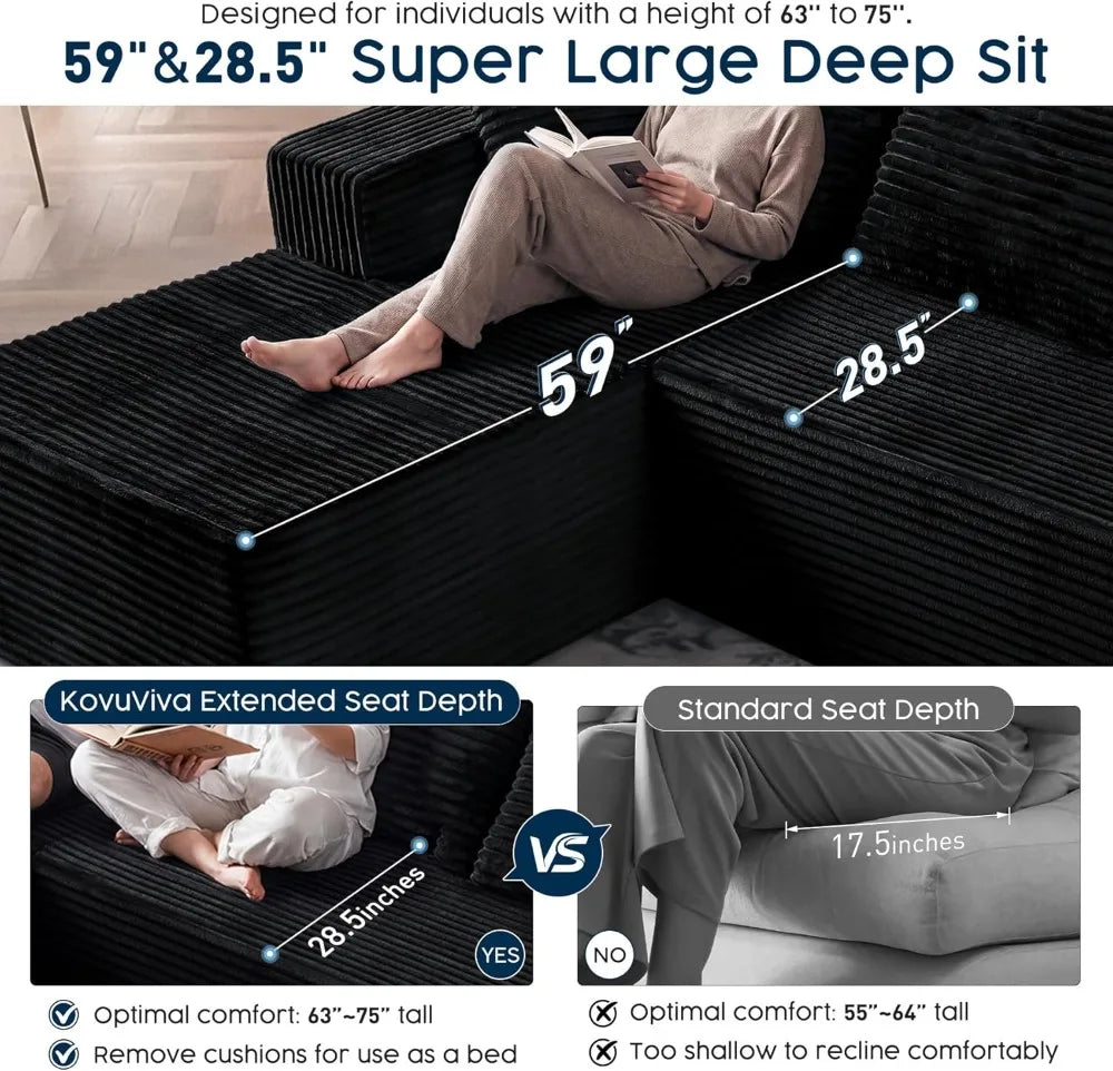 Modular L Shaped Sectional Sofa With Chaise Corduroy Upholstery