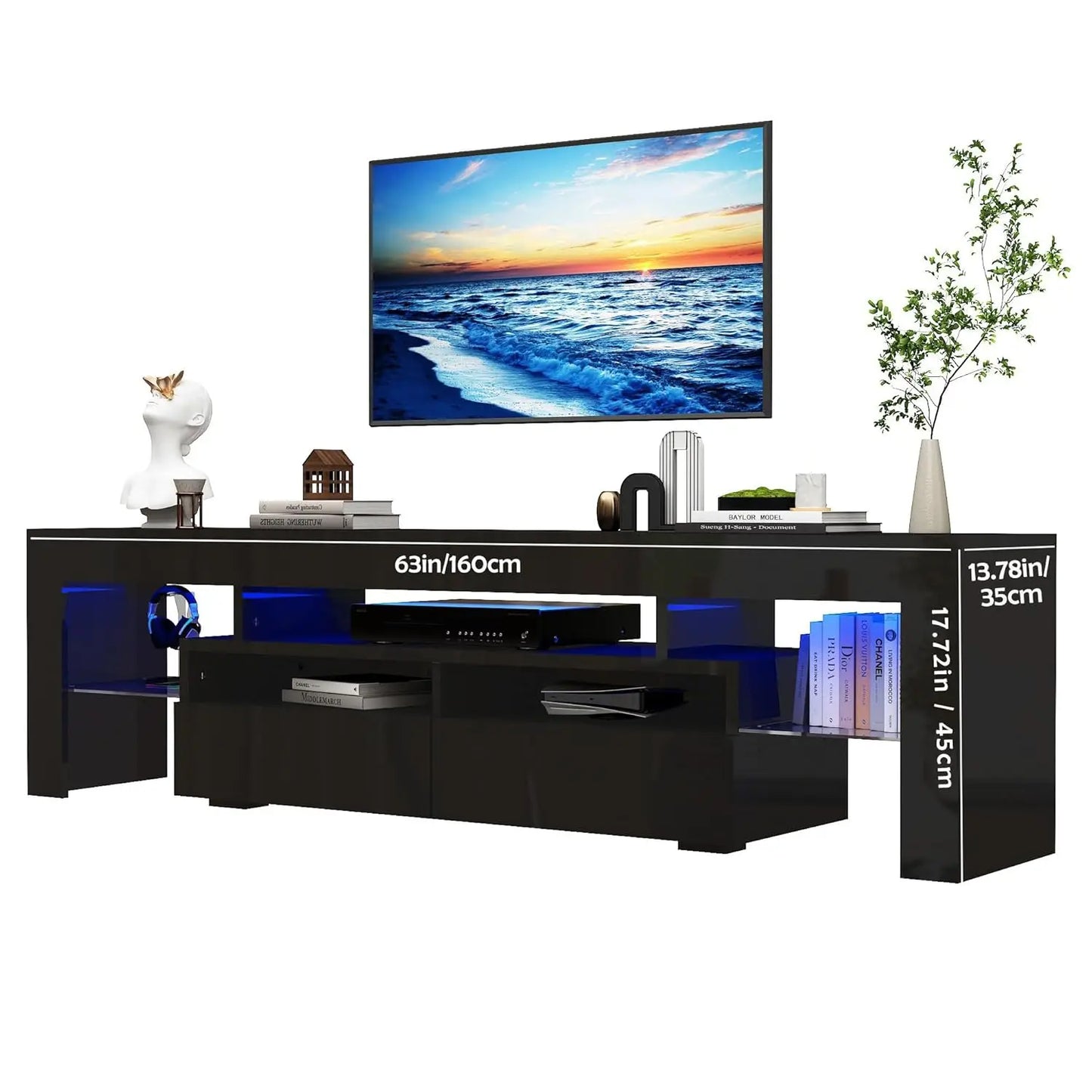 LED TV Stand With High Gloss Finish And RGB Lighting
