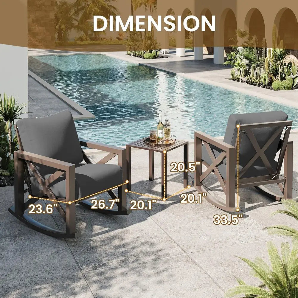 Outdoor Rocking Chair Set Of 2 With Coffee Table Cushions