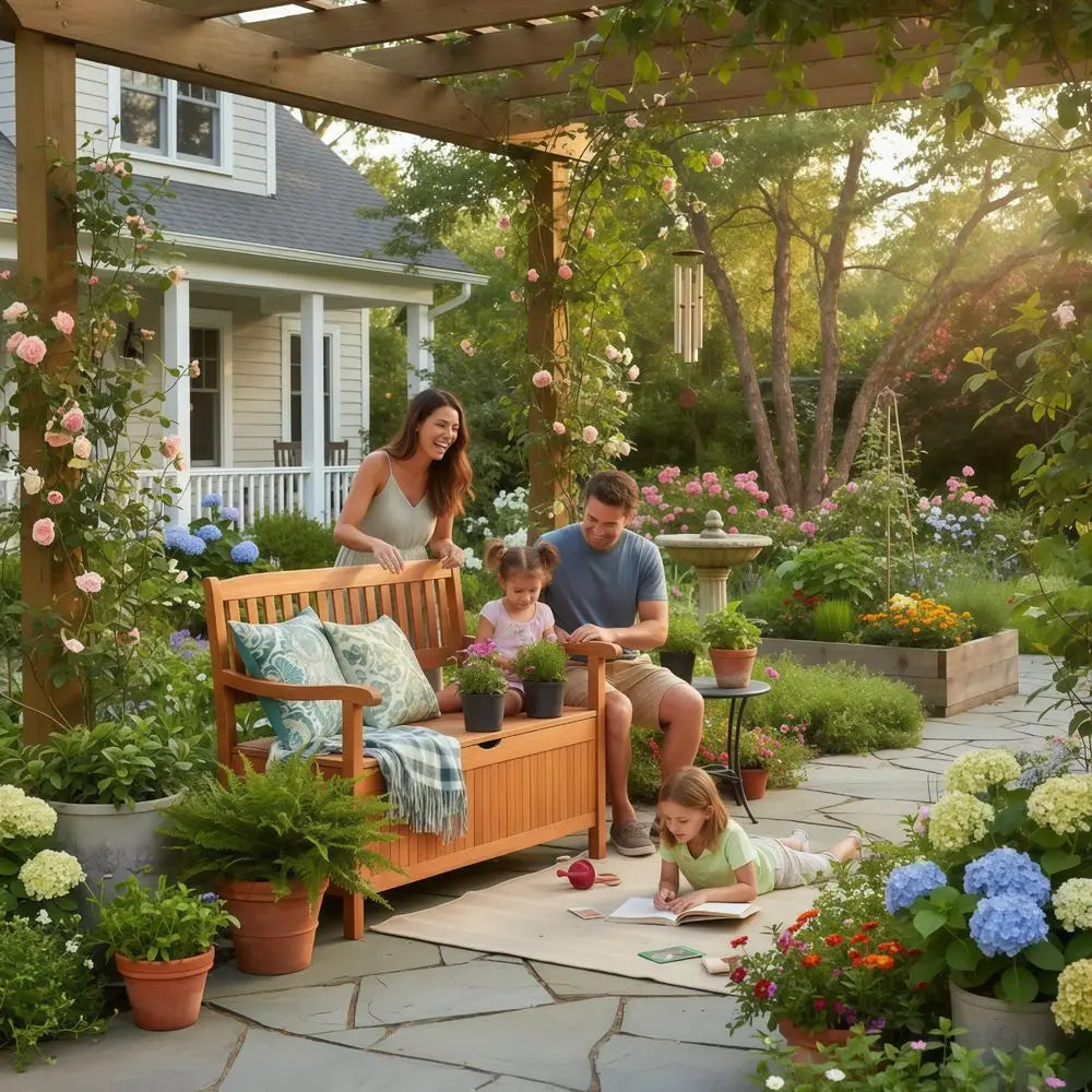 Outdoor Wood Storage Bench Deck Box With Dustproof Lining