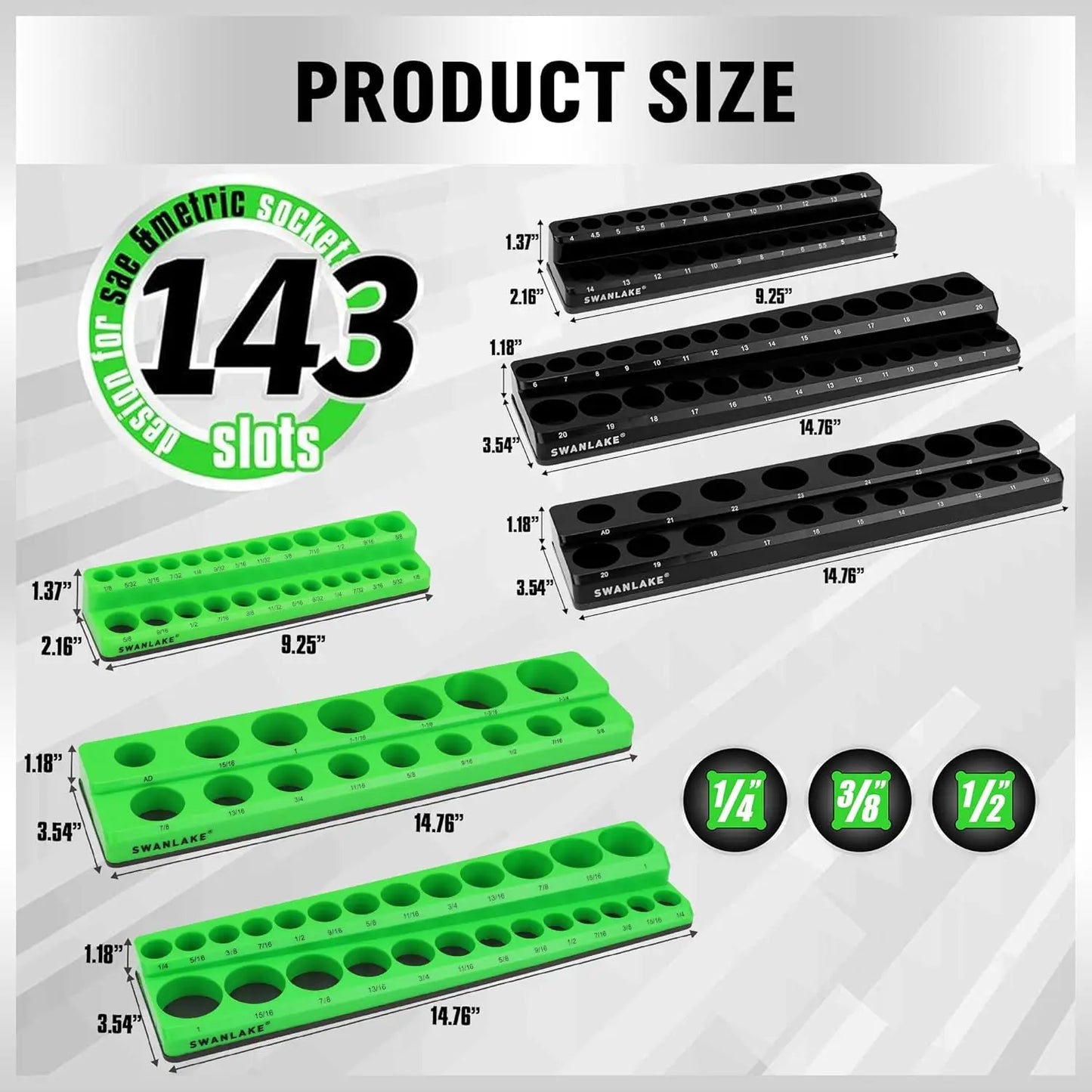 Magnetic Socket Organizer Set With 143 Slots And Rubber Cover