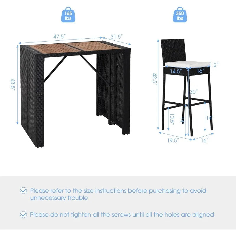Tangkula 5 Piece Patio Wicker Bar Set With Acacia Wood Table And 4 Rattan Stools