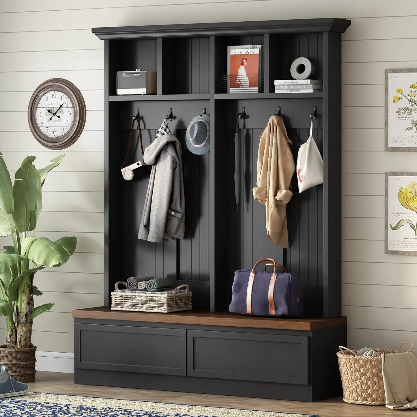 Hall Tree With Hidden Hooks Coat Rack And Shoe Storage