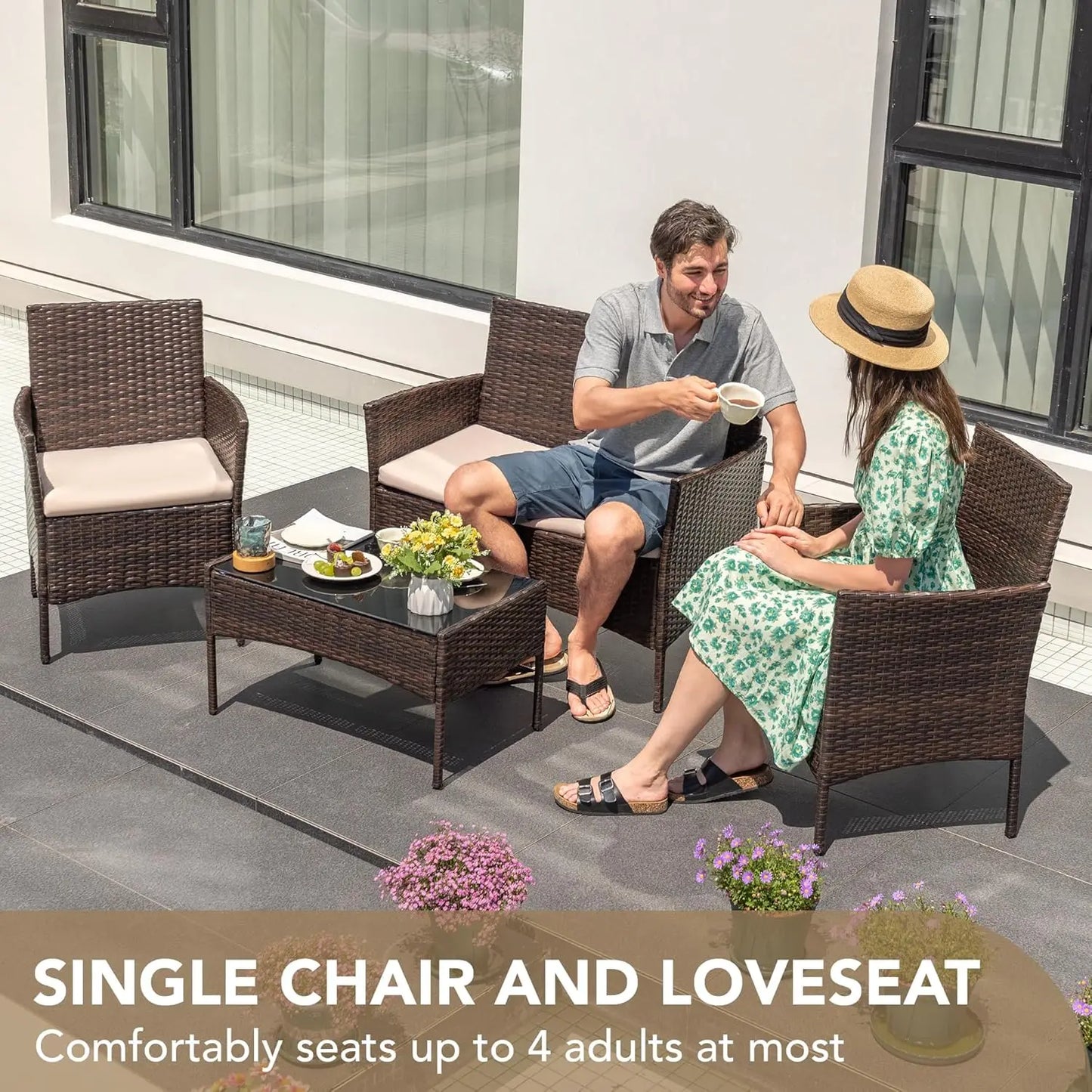 Outdoor Patio Furniture Set Rattan Wicker Lounge Chairs