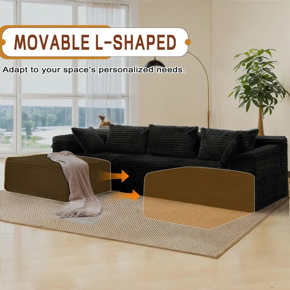 Modular Sectional Sofa With L Shape Chaise Corduroy Deep Seat No Assembly Needed