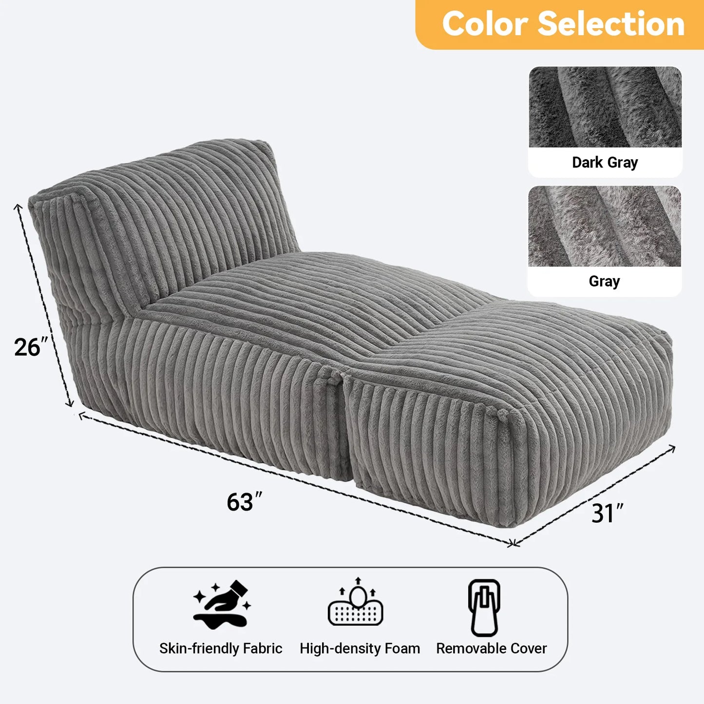 Memory Foam Bean Bag Lounger Chair For Adults Living Room