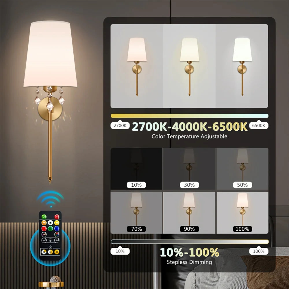 Battery Operated Wall Sconce Set Of 2 With Dimmable LEDs