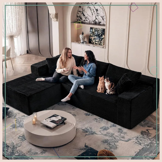 Modular L Shaped Sectional Sofa With Chaise Corduroy Upholstery