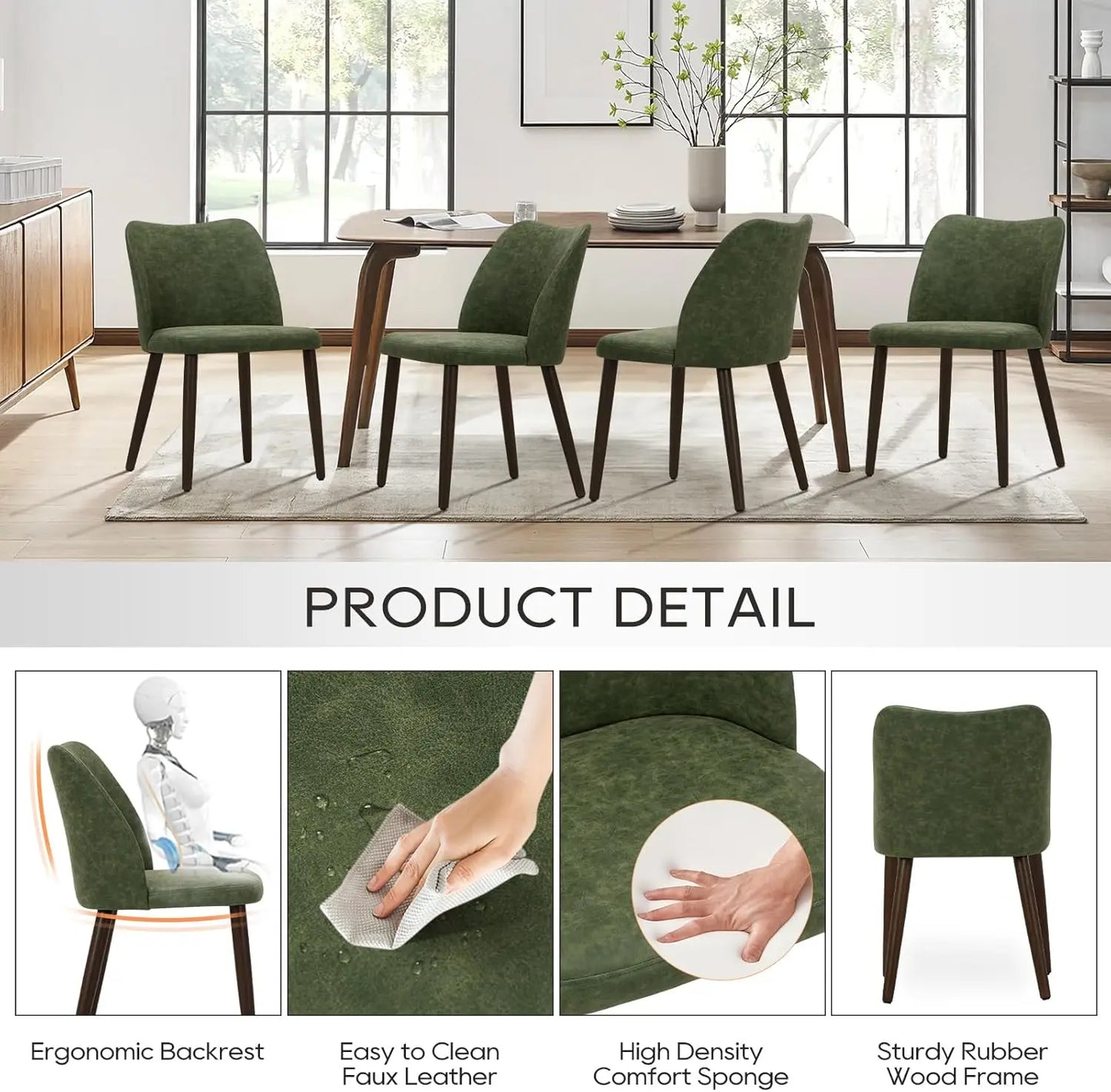 XMSJ Set Of 6 Modern Dining Chairs With PU Leather Padded Seat And Wooden Legs