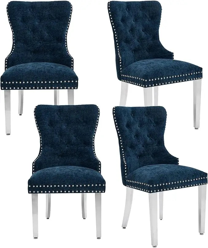 N Velvet Tufted Dining Chairs Set Four Stainless Steel Legs
