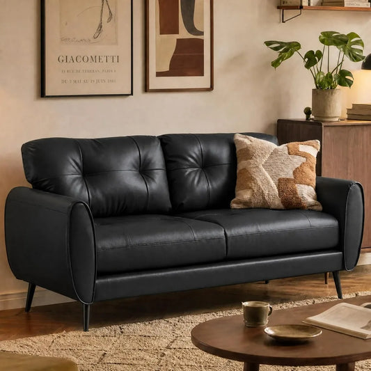 Faux Leather Loveseat Modern Tufted Sofa Couch For Living Room