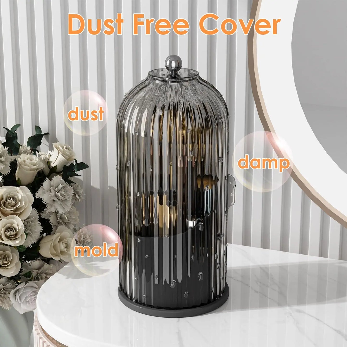 Makeup Brush Holder Organizer With Lid 360 Rotating