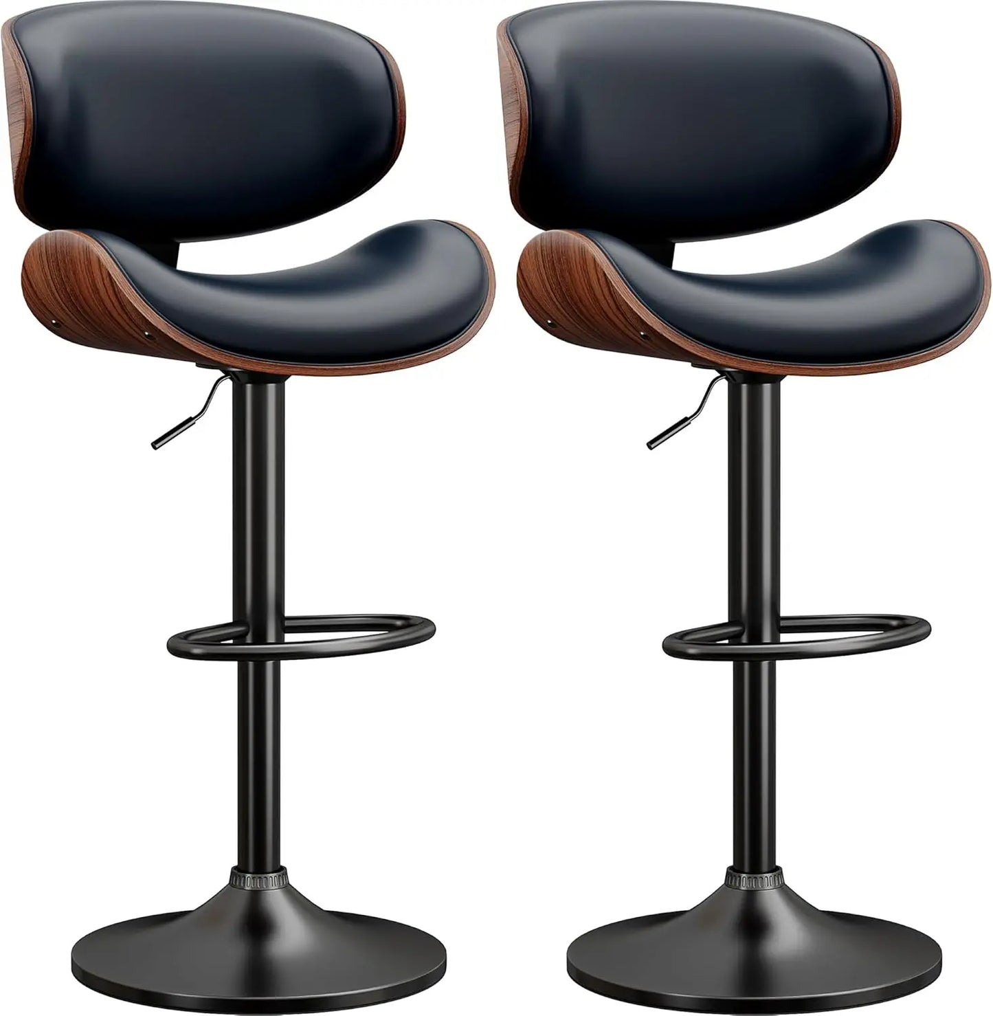 Swivel Bar Stools Set of 2, Adjustable Bentwood PU Leather