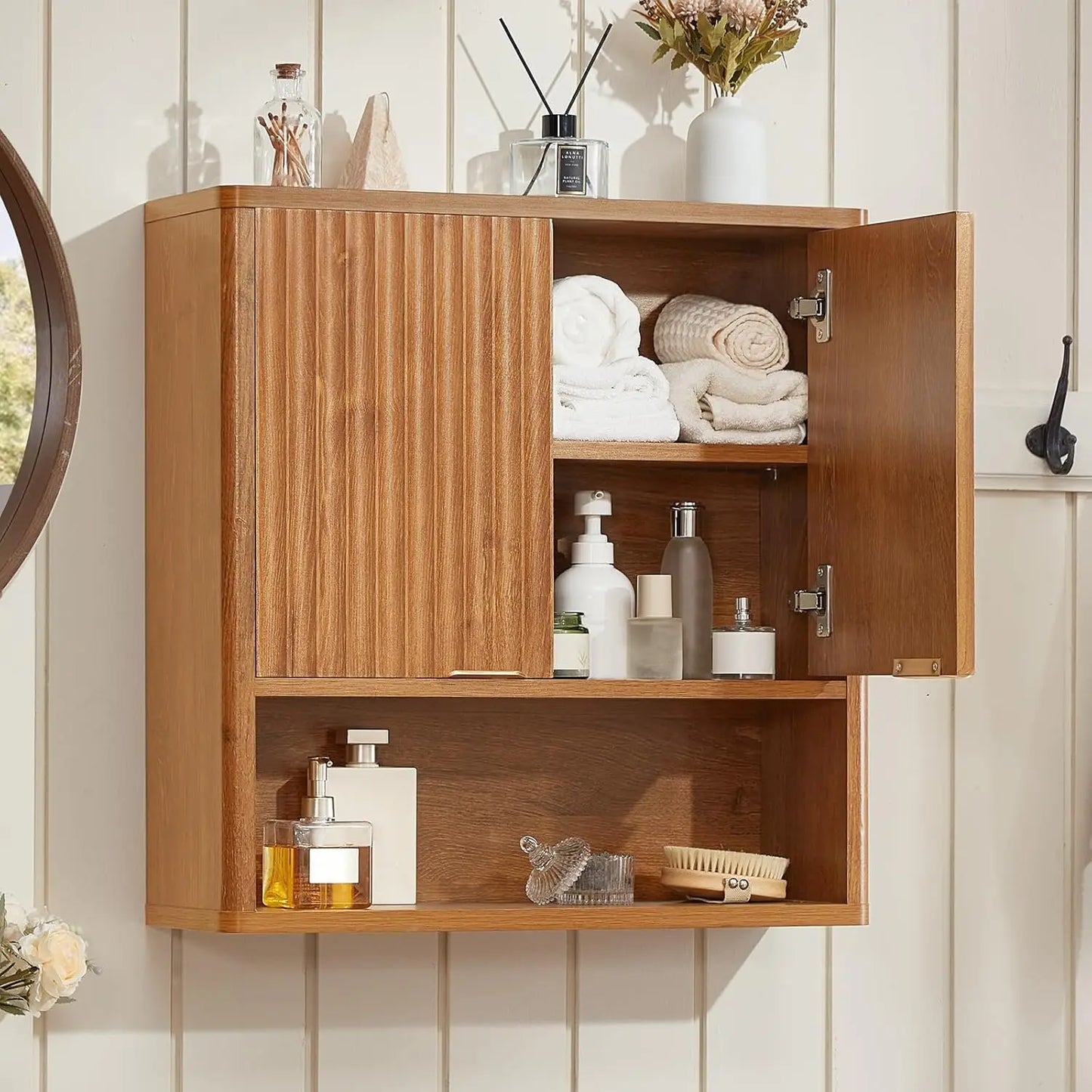 Rattan Boho Bathroom Wall Cabinet Over Toilet Storage
