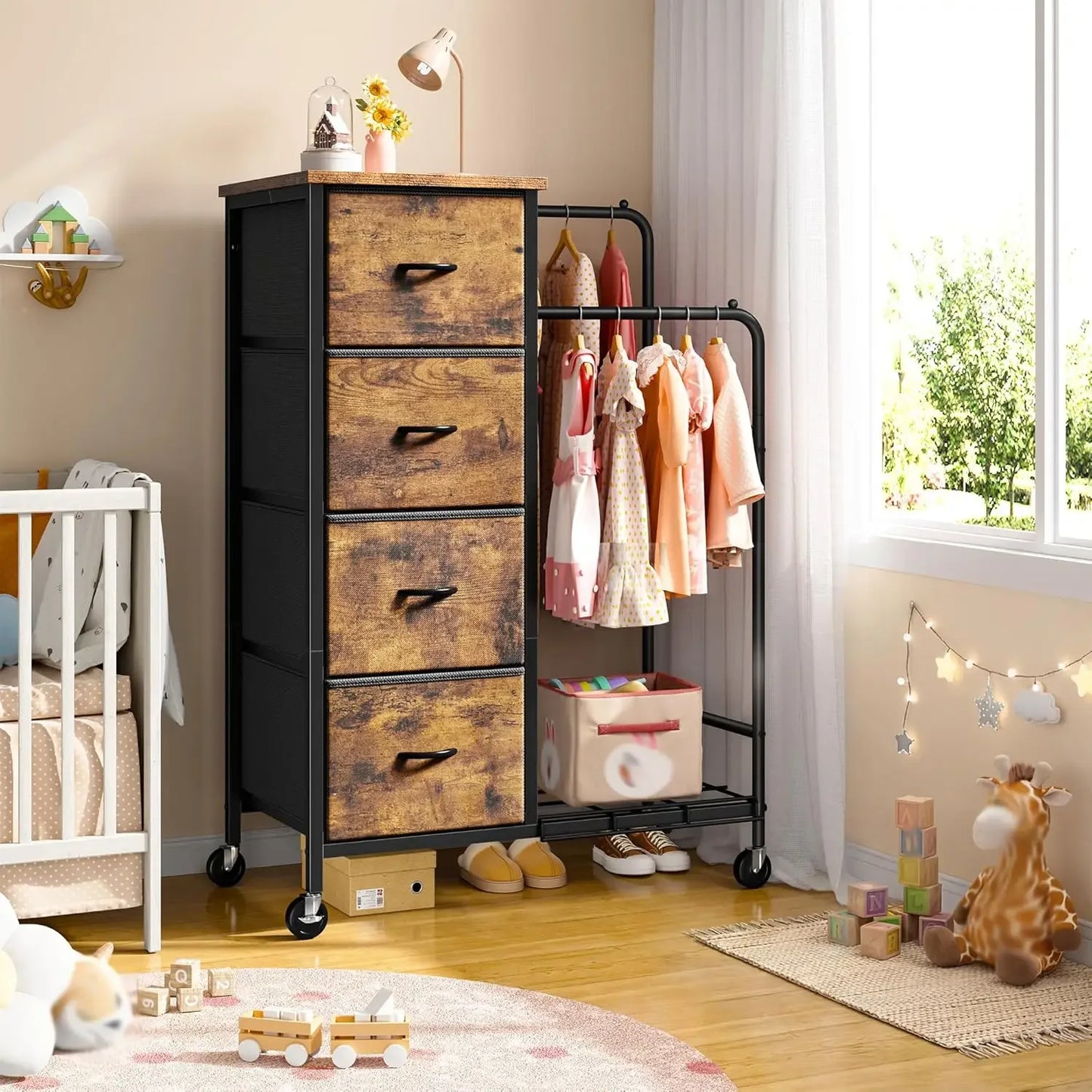 Tall Closet Organizer Dresser With Hanging Rack Fabric Drawers Wheels