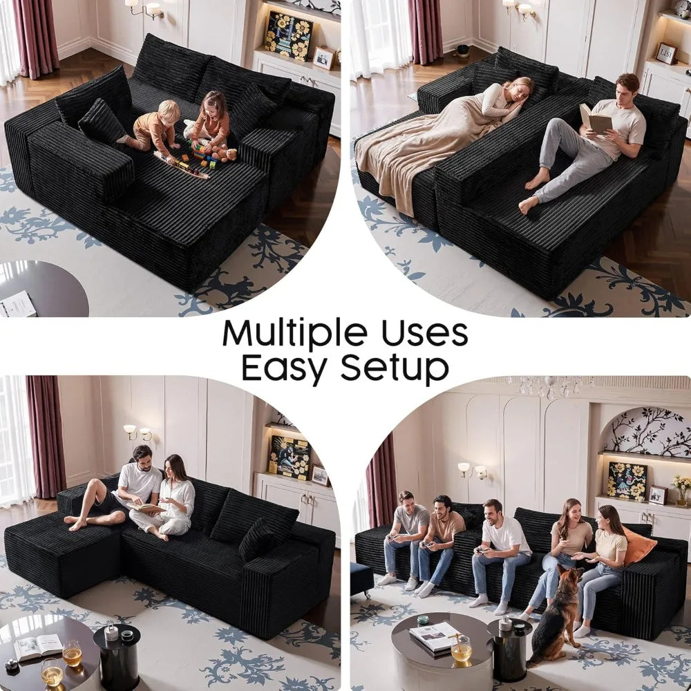 Modular L Shaped Sectional Sofa With Chaise Corduroy Upholstery