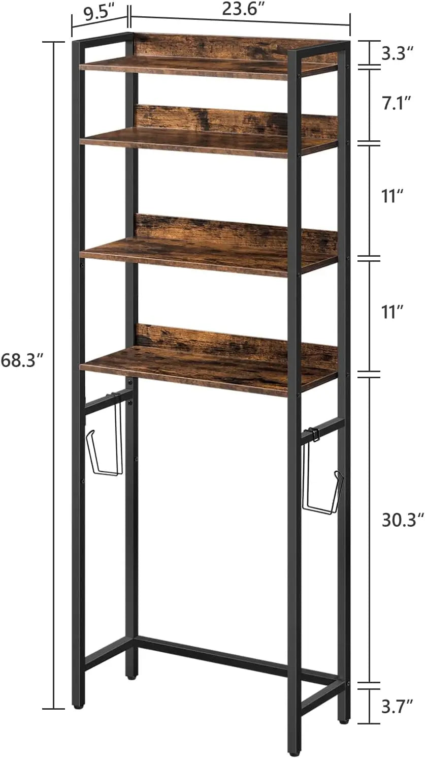 4 Tier Over Toilet Storage Rack With Hooks Bathroom Organizer