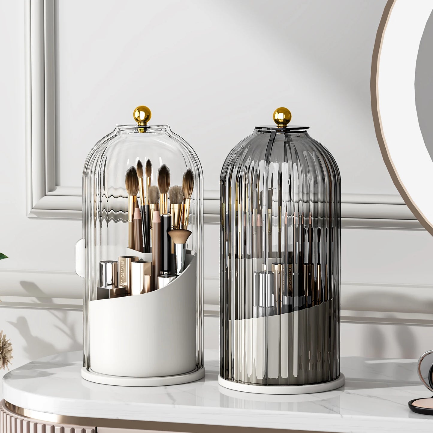 Makeup Brush Holder Organizer With Lid 360 Rotating