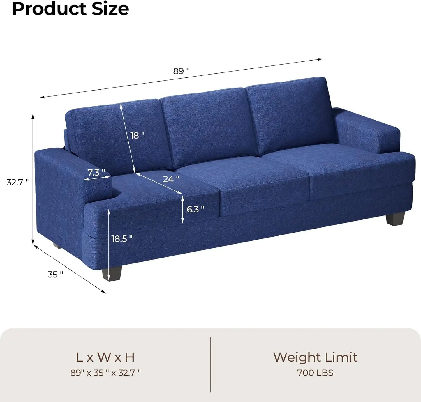 Modern Sofa With Deep Seats For Living Room Easy Assembly