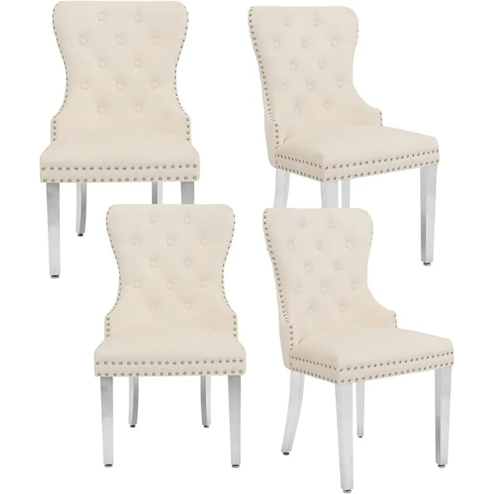 N Velvet Tufted Dining Chairs Set Four Stainless Steel Legs