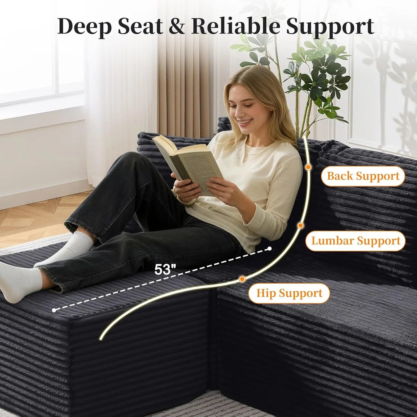Cloud Modular Sectional Sofa L-Shaped Corduroy Deep-Seat Living Room