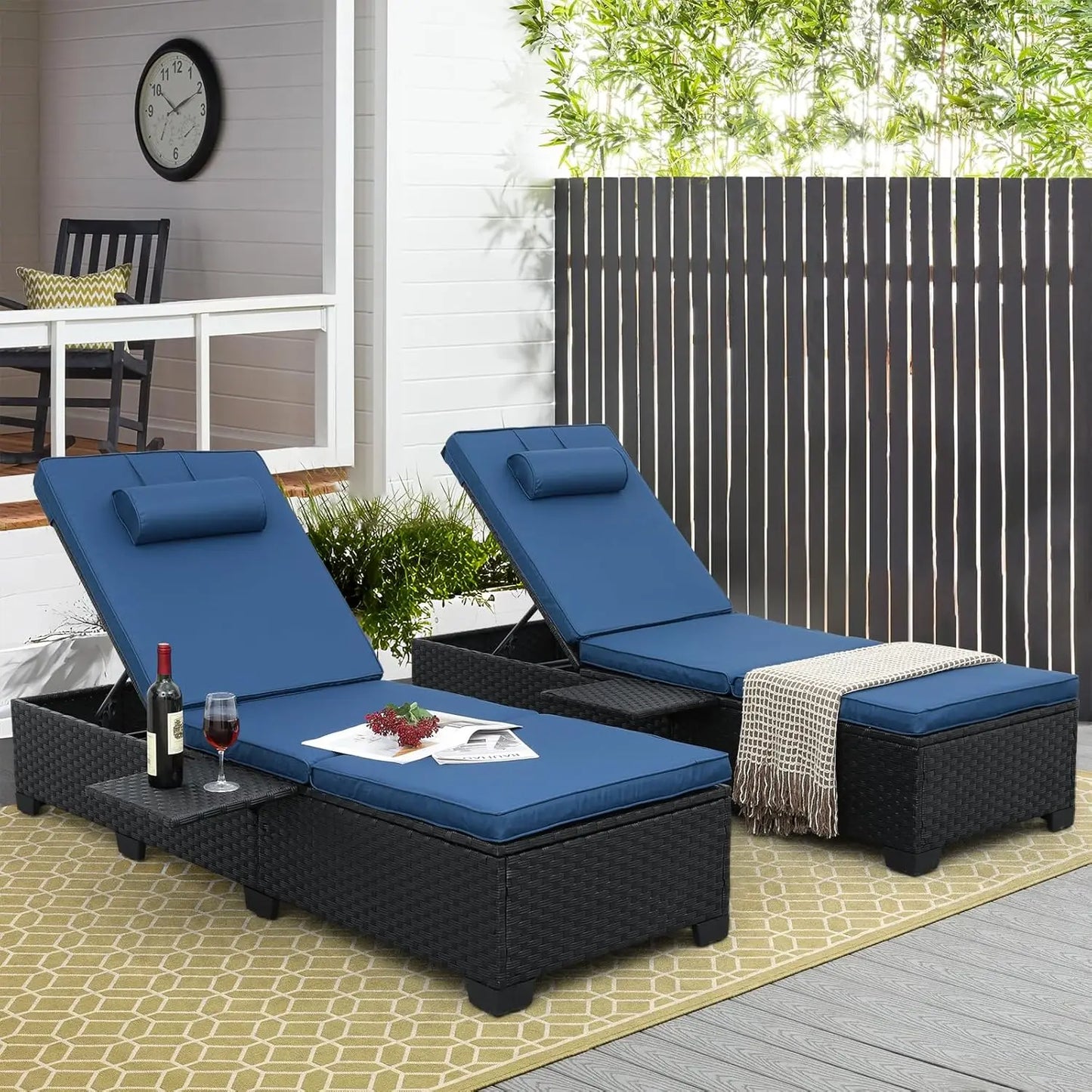 Adjustable Wicker Chaise Lounge Patio Pool Sunbathing Recliner Cushioned