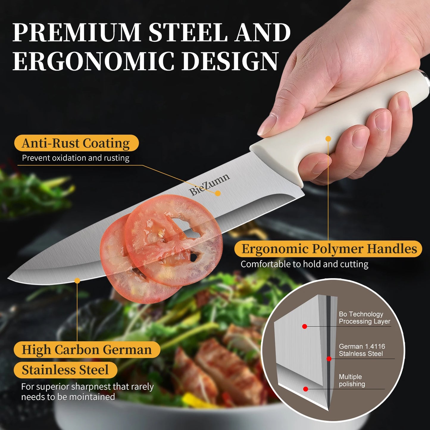 Mothe Professional Knife Set With Built In Sharpener Holder