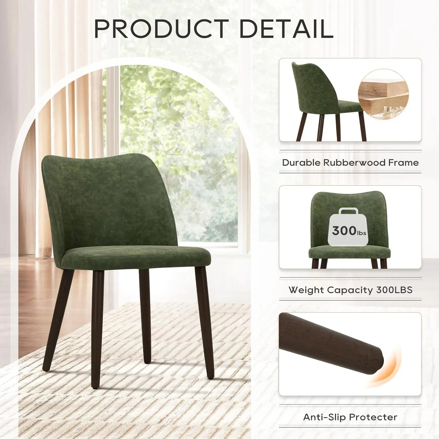 XMSJ Set Of 6 Modern Dining Chairs With PU Leather Padded Seat And Wooden Legs