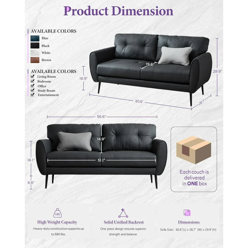 Faux Leather Loveseat Modern Tufted Sofa Couch For Living Room