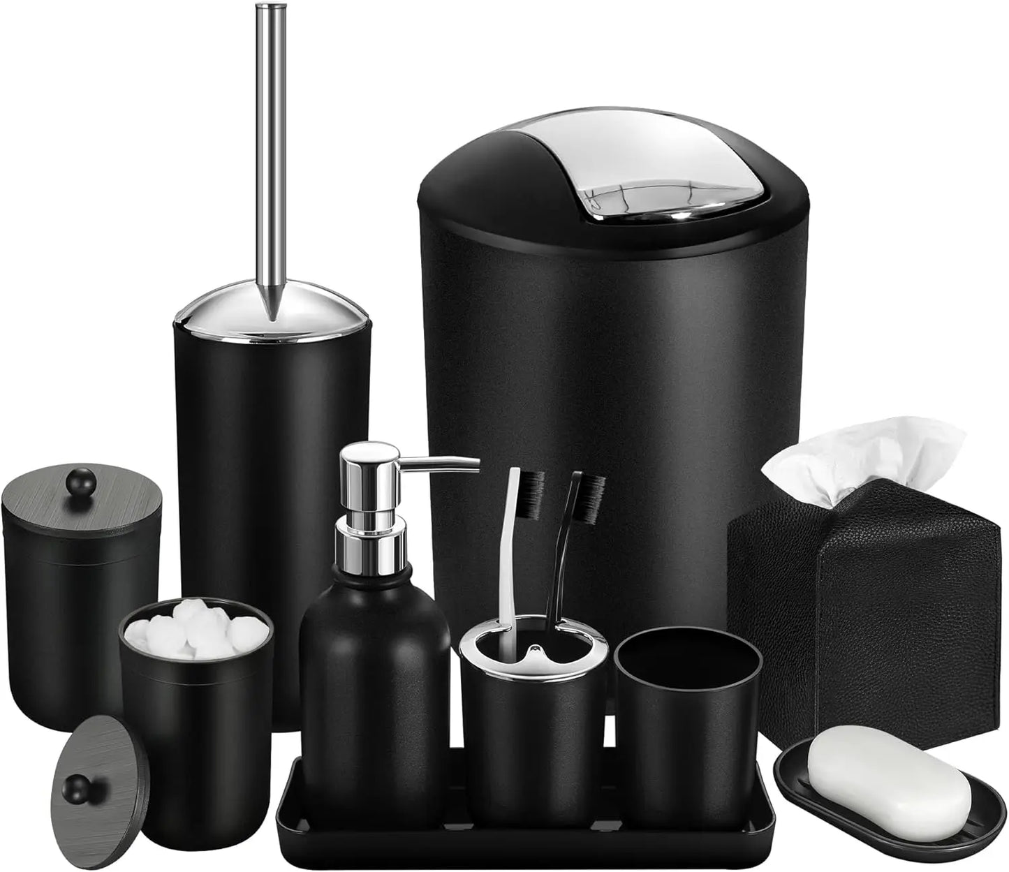 10-Piece Bathroom Accessory Set With Trash Can And Dispenser