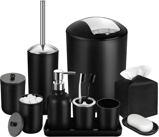 10-Piece Bathroom Accessory Set With Trash Can And Dispenser
